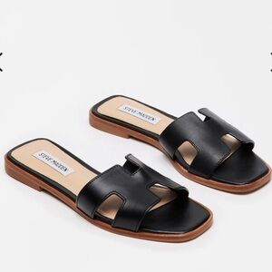 Steve Madden Black Leather Slide Sandals